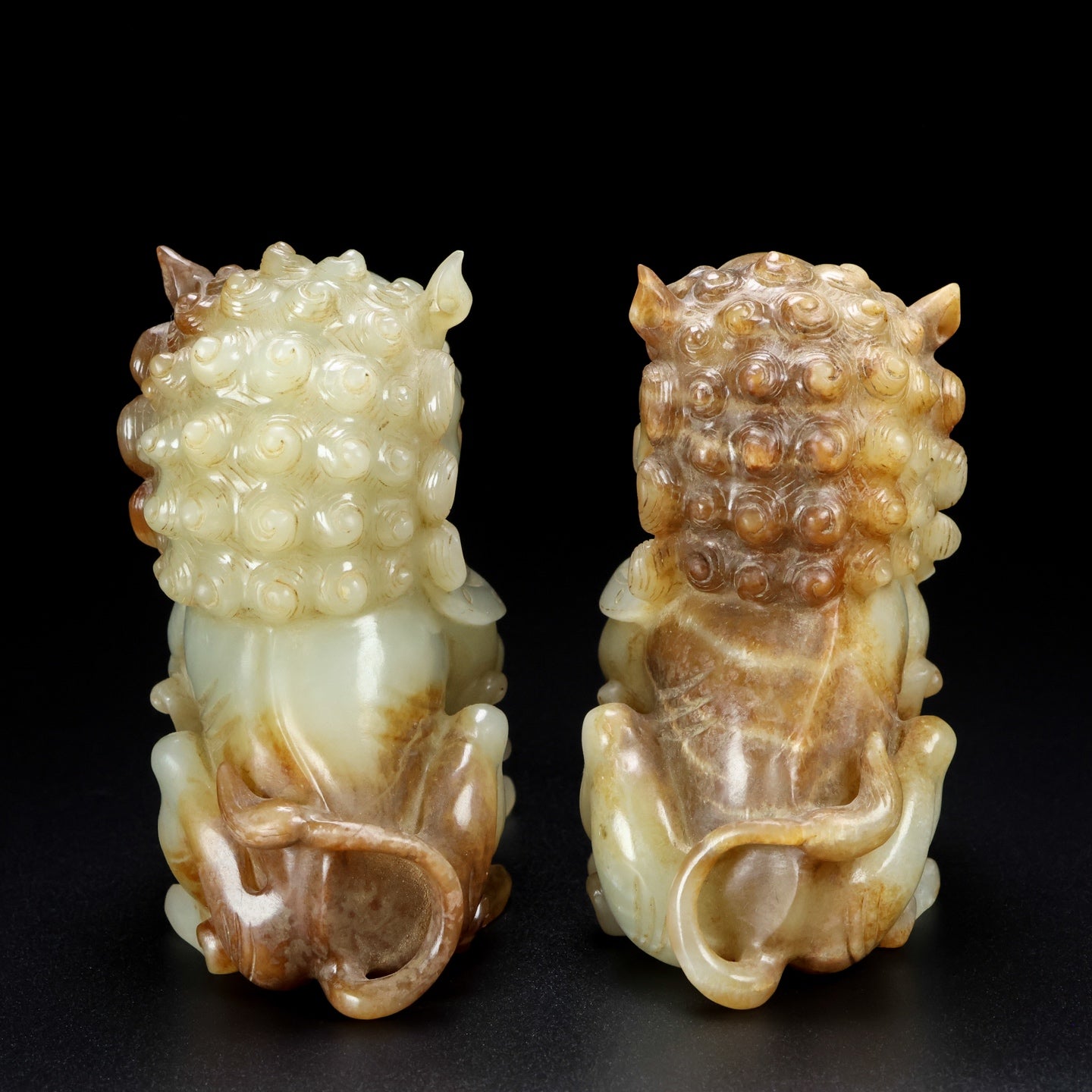Ancient China Antique Qing Dynasty Hetian Jade Statue Jade Lion A Pair