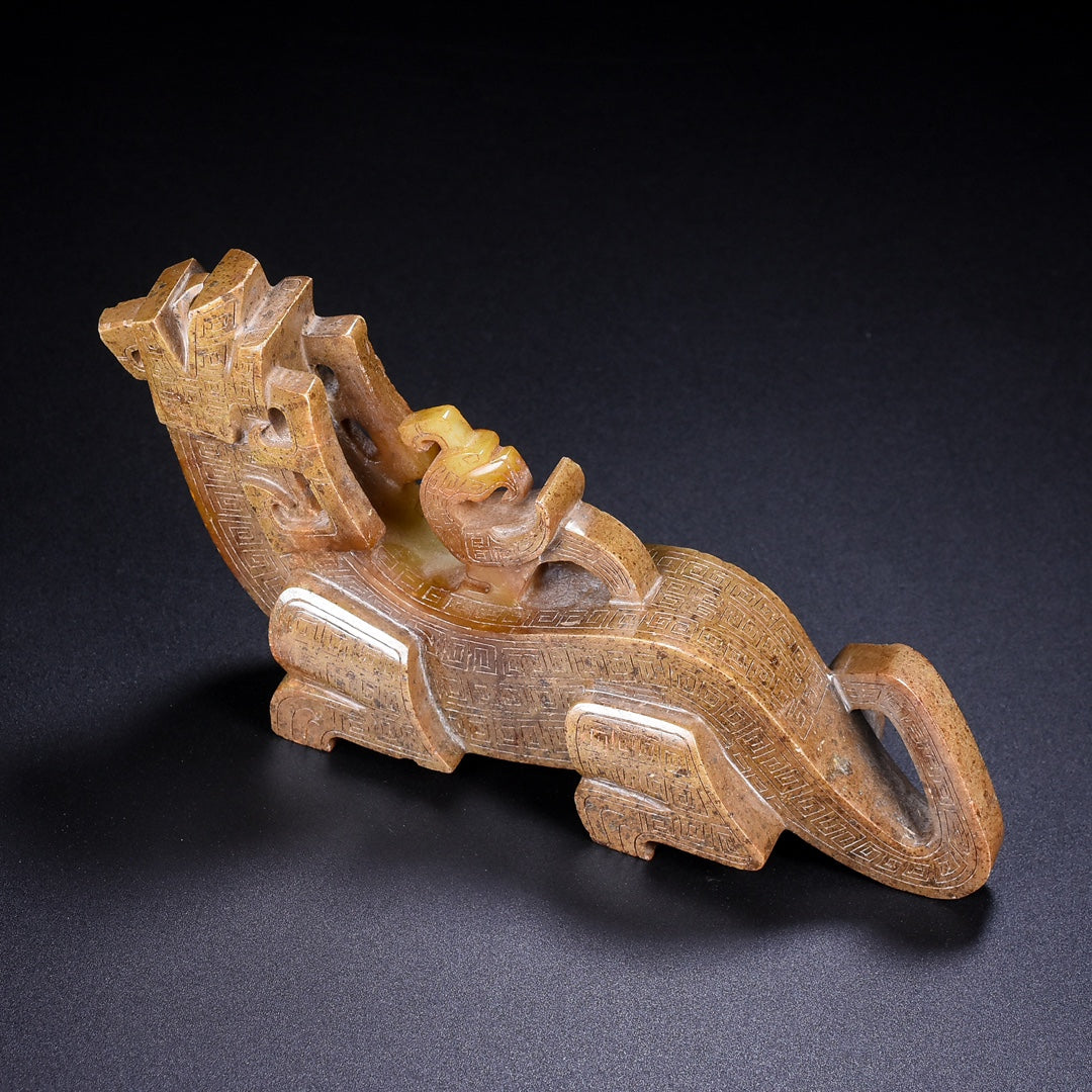 Ancient China Antique Qin Dynasty Hetian Ancient Jade Statue Jade Dragon And Phoenix