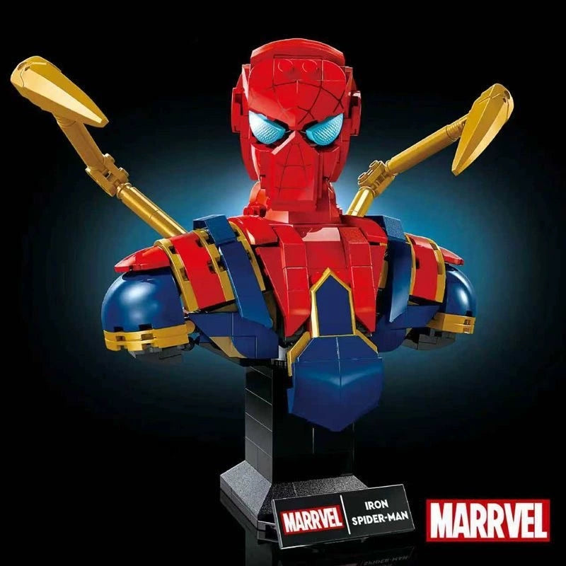 Free Express Shipping :76326 MARVEL Iron Spider-Man Bust Posable Arms Display Minifigure Building Block Toy Set