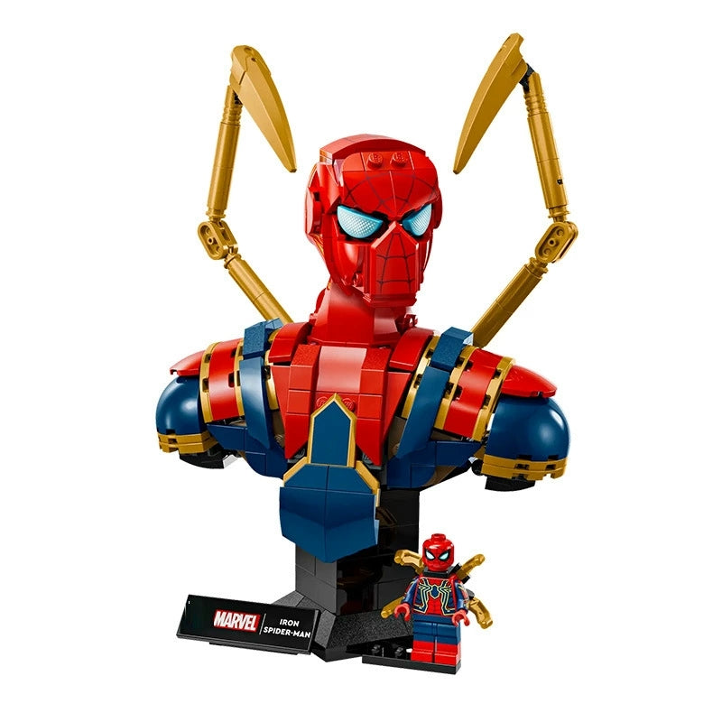 Free Express Shipping :76326 MARVEL Iron Spider-Man Bust Posable Arms Display Minifigure Building Block Toy Set