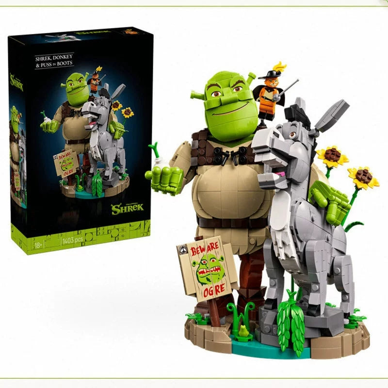 Free Express Shipping :New 72423 Icons Shrek Donkey & Puss In Boots 1403 PCS Building Block Toy Set