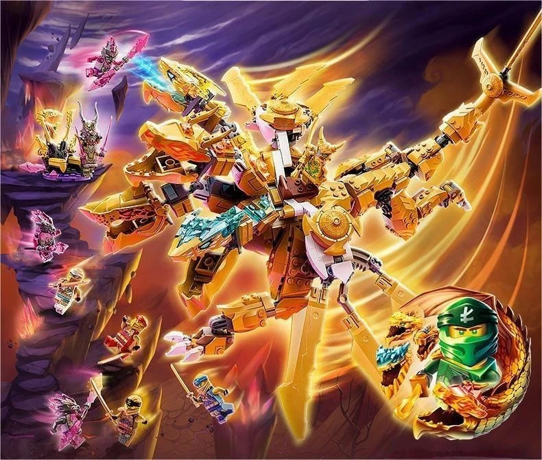 For LEGO New 71774 Ninjago Lloyd's Golden Ultra Dragon Building Set 989PCS