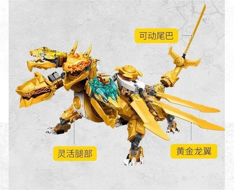 For LEGO New 71774 Ninjago Lloyd's Golden Ultra Dragon Building Set 989PCS