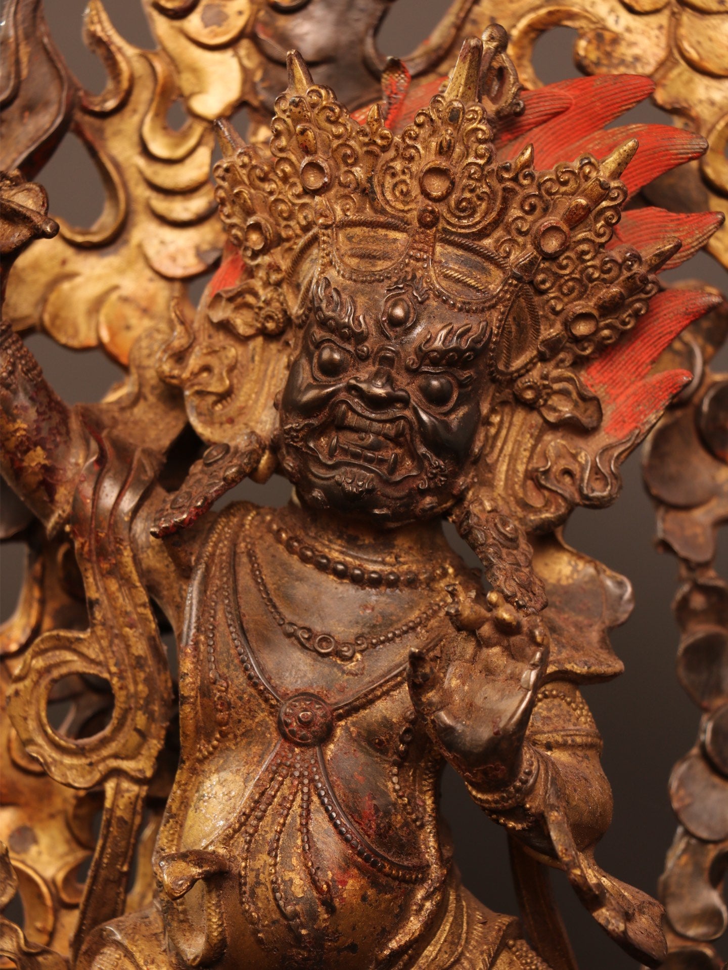 Ancient China Antique Ming Dynasty Copper Ware Gold-plated Statue Tibetan Buddha