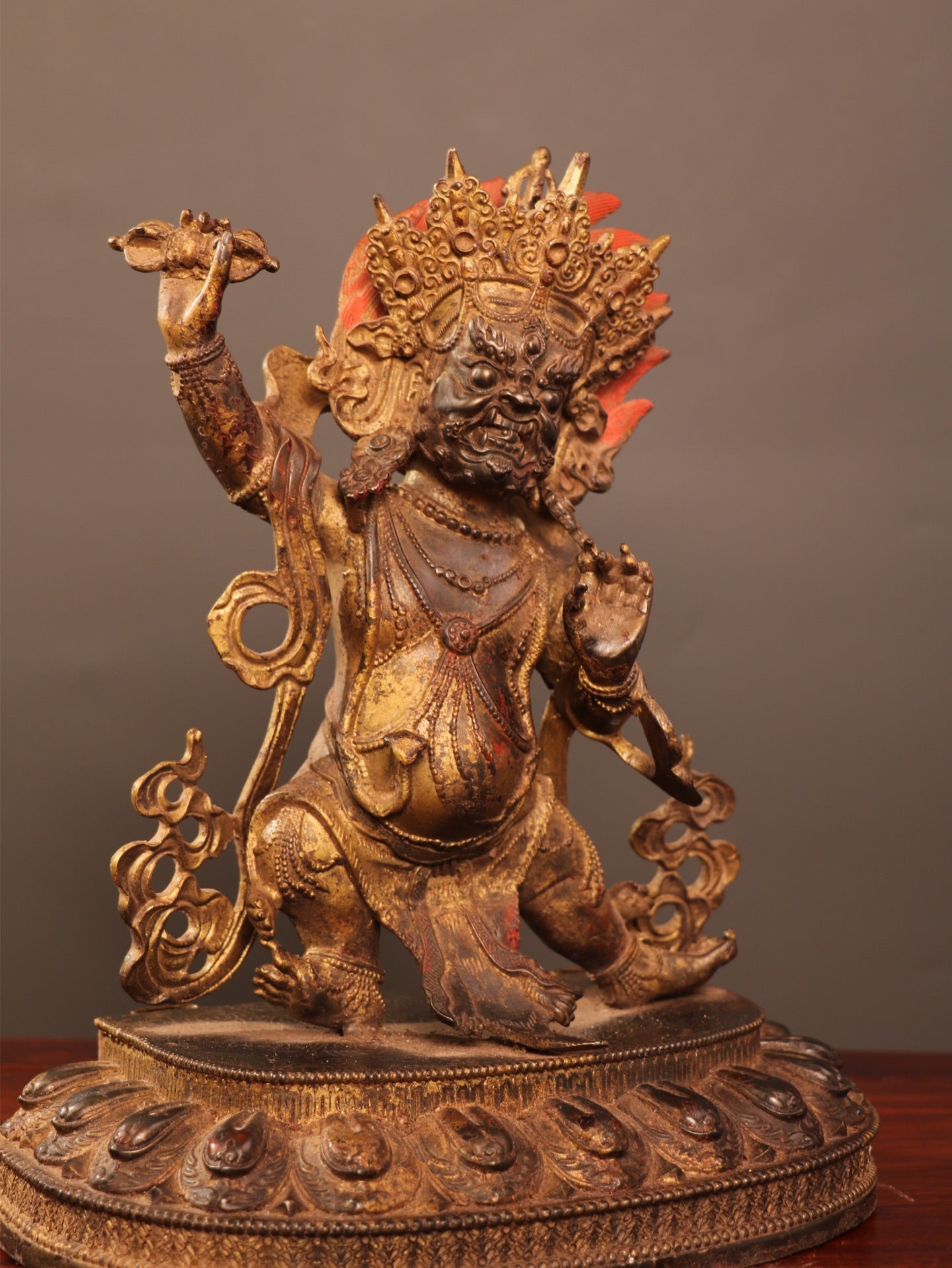 Ancient China Antique Ming Dynasty Copper Ware Gold-plated Statue Tibetan Buddha