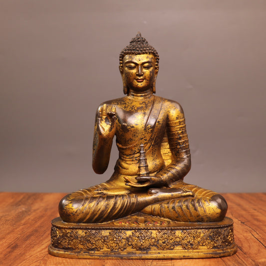 Ancient China Antique Ming Dynasty Copper Ware Gold-plated Statue Sakyamuni Buddha