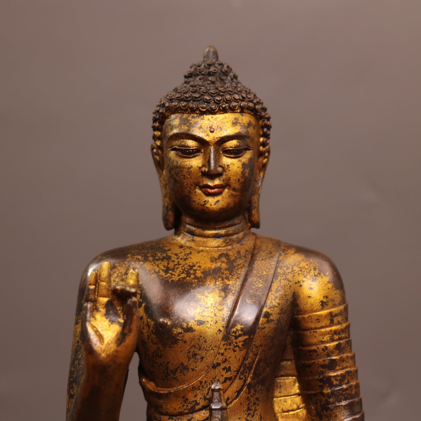 Ancient China Antique Ming Dynasty Copper Ware Gold-plated Statue Sakyamuni Buddha