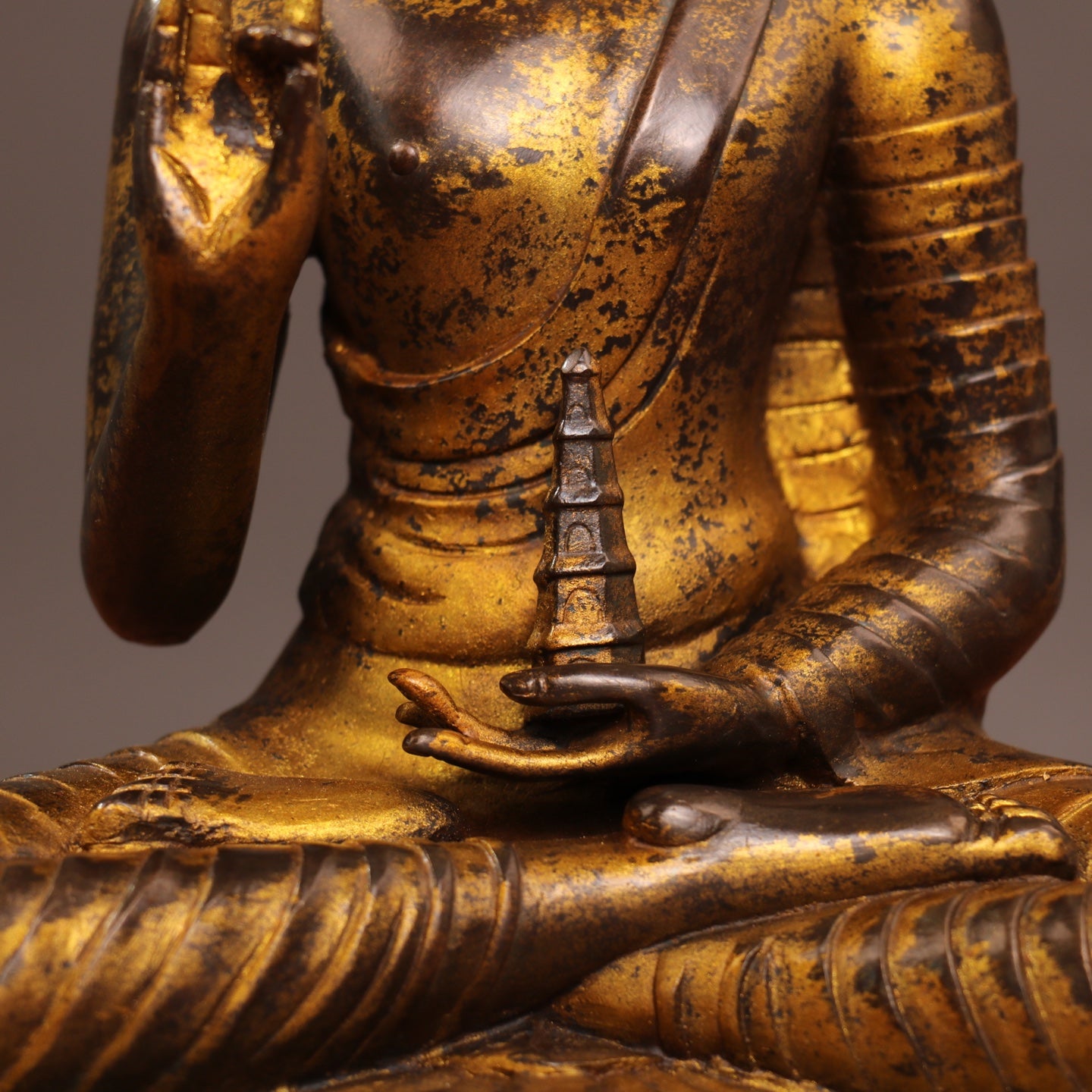Ancient China Antique Ming Dynasty Copper Ware Gold-plated Statue Sakyamuni Buddha