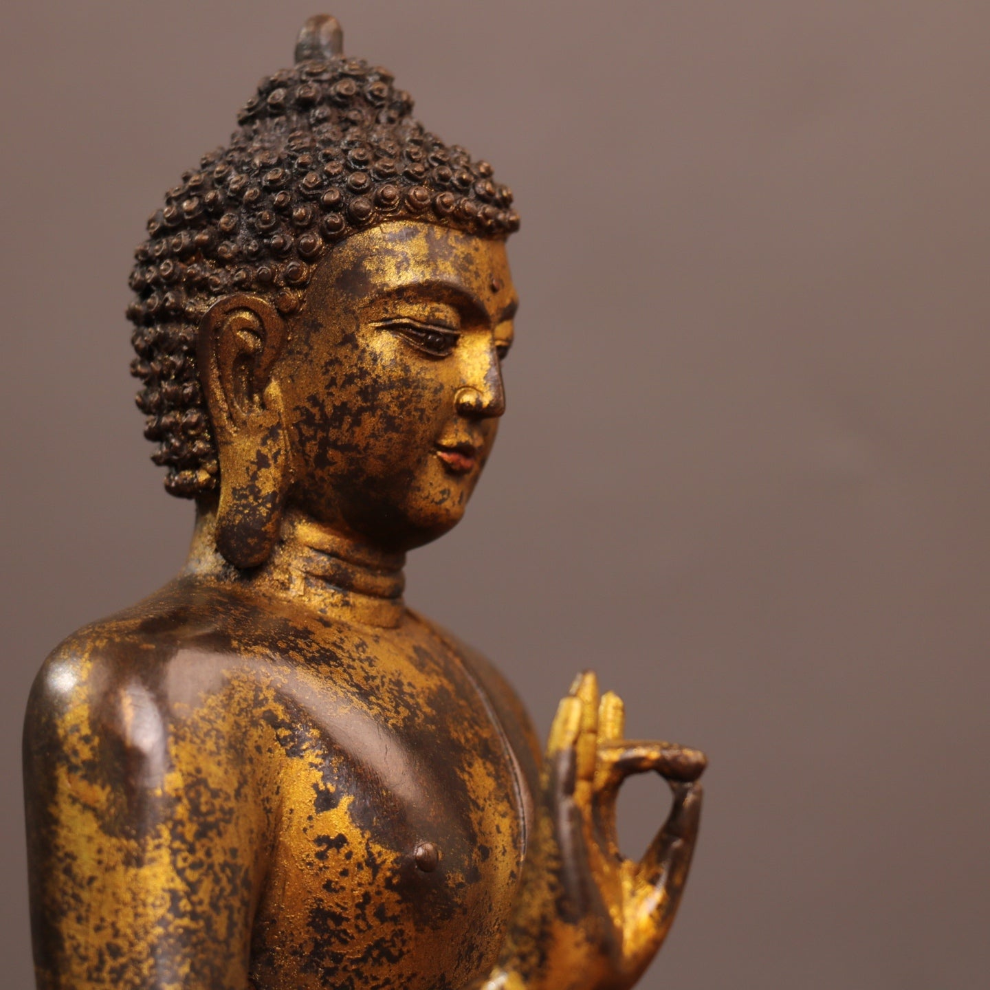 Ancient China Antique Ming Dynasty Copper Ware Gold-plated Statue Sakyamuni Buddha