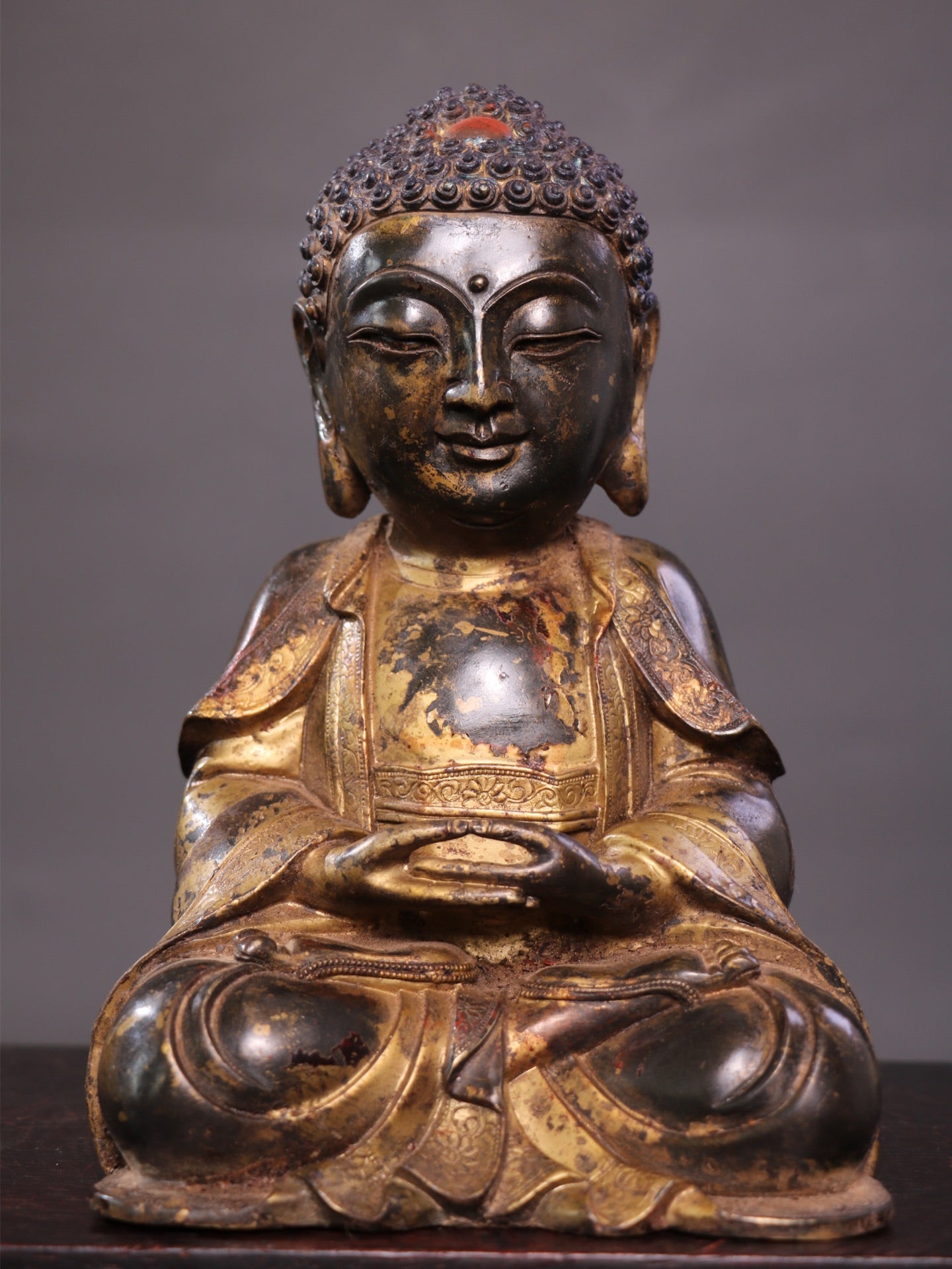 Ancient China Antique Ming Dynasty Yongle Emperor Copper Ware Gold-plated Statue Buddha