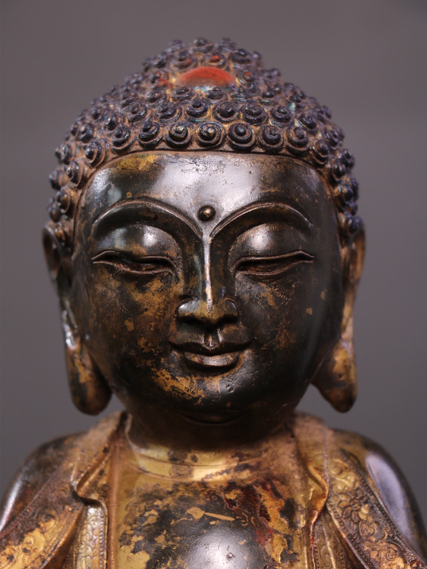 Ancient China Antique Ming Dynasty Yongle Emperor Copper Ware Gold-plated Statue Buddha