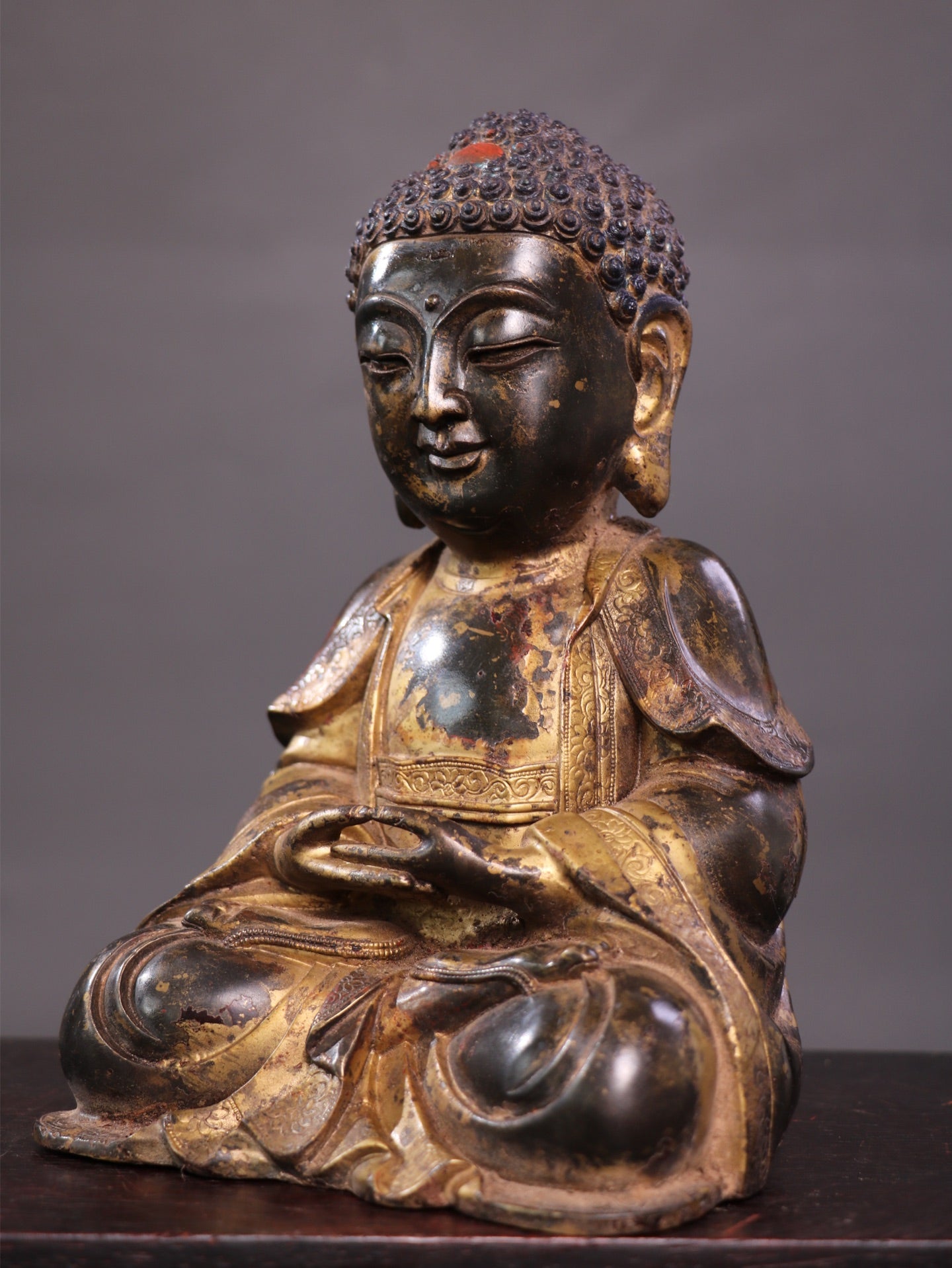 Ancient China Antique Ming Dynasty Yongle Emperor Copper Ware Gold-plated Statue Buddha