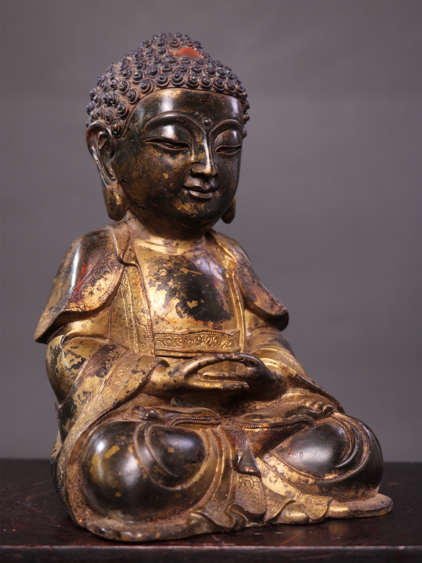 Ancient China Antique Ming Dynasty Yongle Emperor Copper Ware Gold-plated Statue Buddha