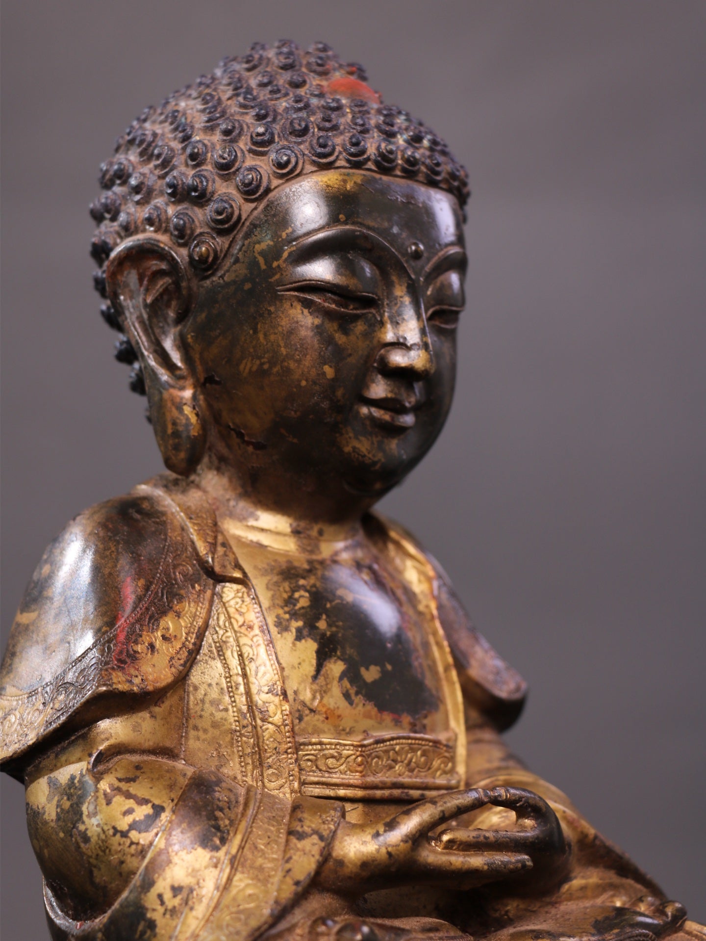 Ancient China Antique Ming Dynasty Yongle Emperor Copper Ware Gold-plated Statue Buddha