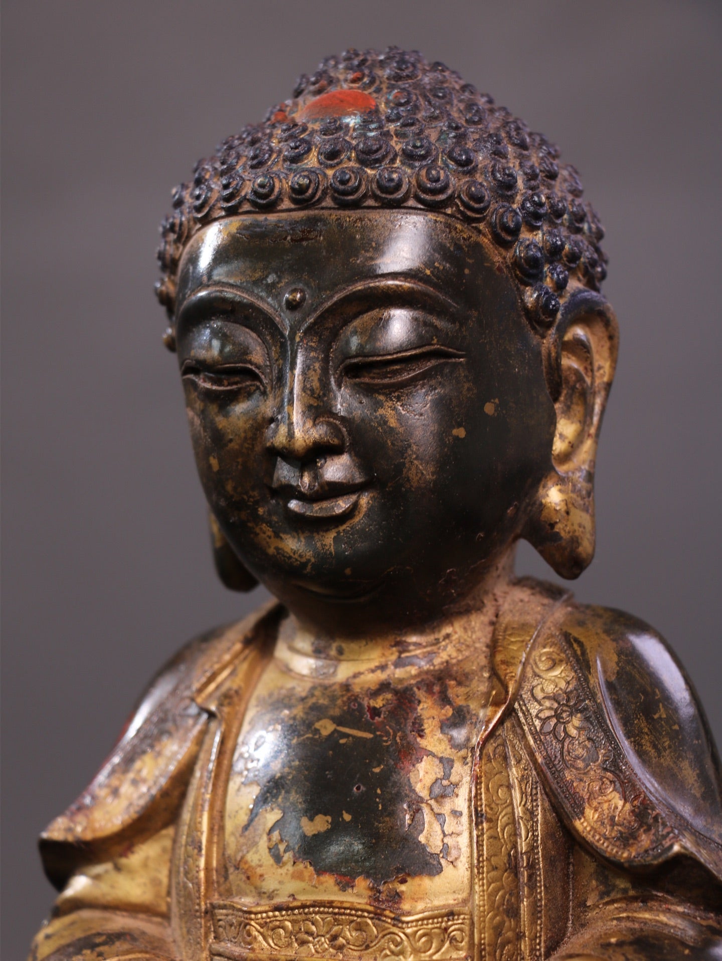 Ancient China Antique Ming Dynasty Yongle Emperor Copper Ware Gold-plated Statue Buddha