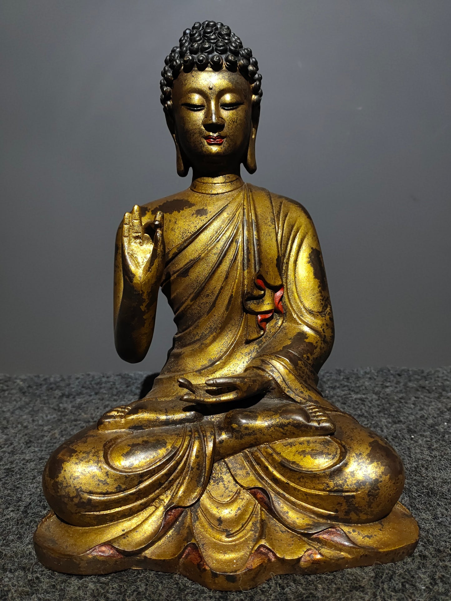 Ancient China Antique Ming Dynasty Yongle Year Copper Ware Gold-plated Statue Buddha