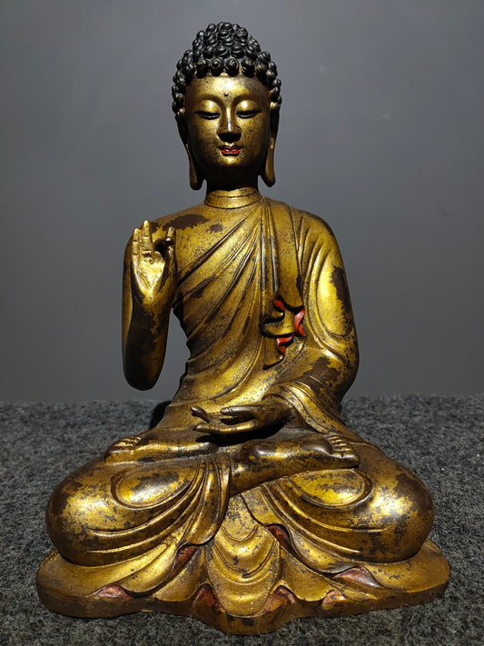 Ancient China Antique Ming Dynasty Yongle Year Copper Ware Gold-plated Statue Buddha
