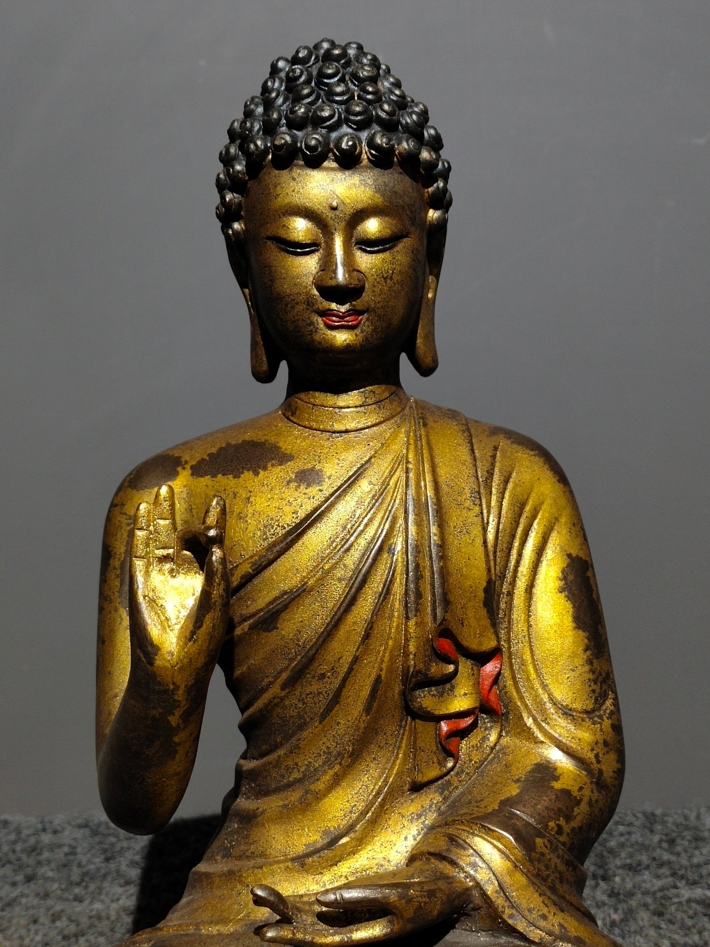 Ancient China Antique Ming Dynasty Yongle Year Copper Ware Gold-plated Statue Buddha