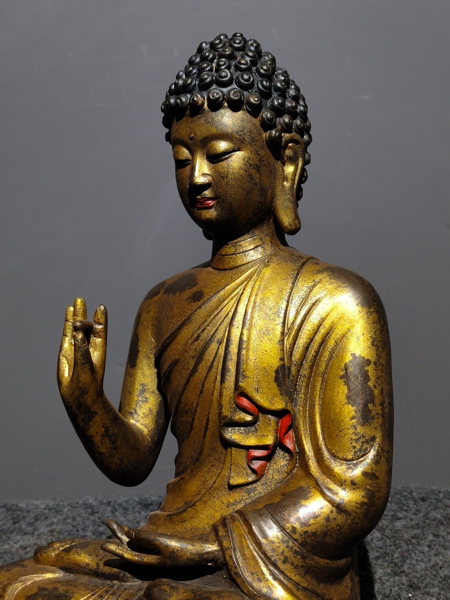 Ancient China Antique Ming Dynasty Yongle Year Copper Ware Gold-plated Statue Buddha