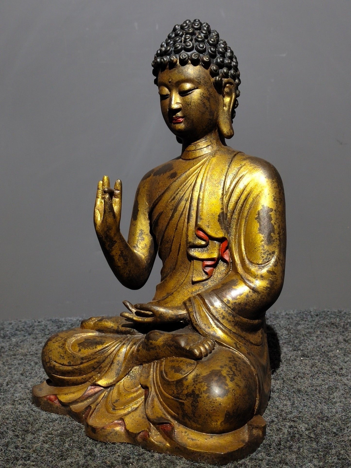 Ancient China Antique Ming Dynasty Yongle Year Copper Ware Gold-plated Statue Buddha