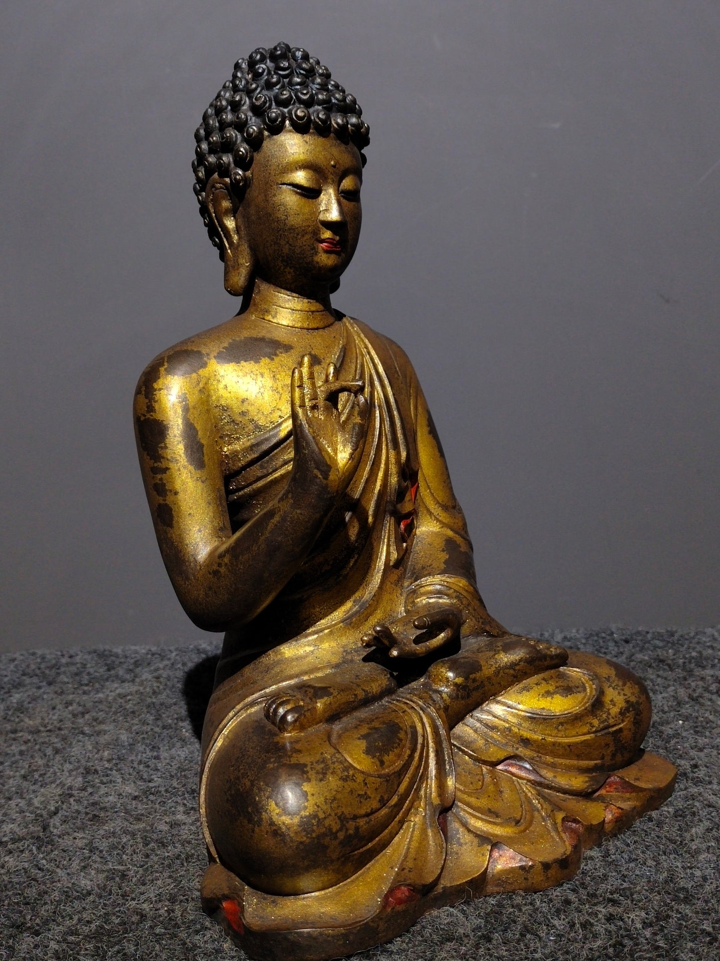 Ancient China Antique Ming Dynasty Yongle Year Copper Ware Gold-plated Statue Buddha