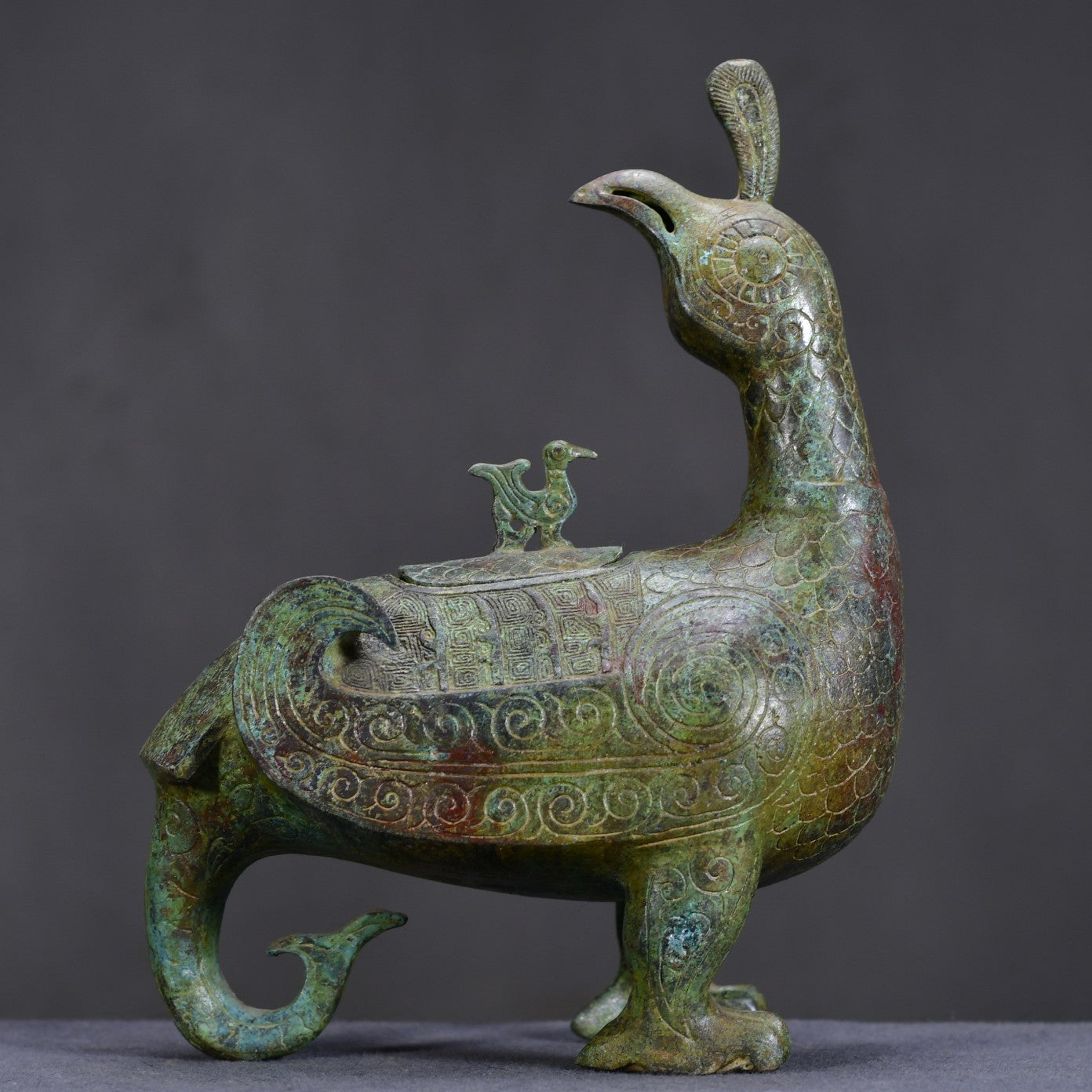 Ancient China Antique Zhou Dynasty Bronze With Inscription Jinhou Bird Zun Bronze Wine Vessel