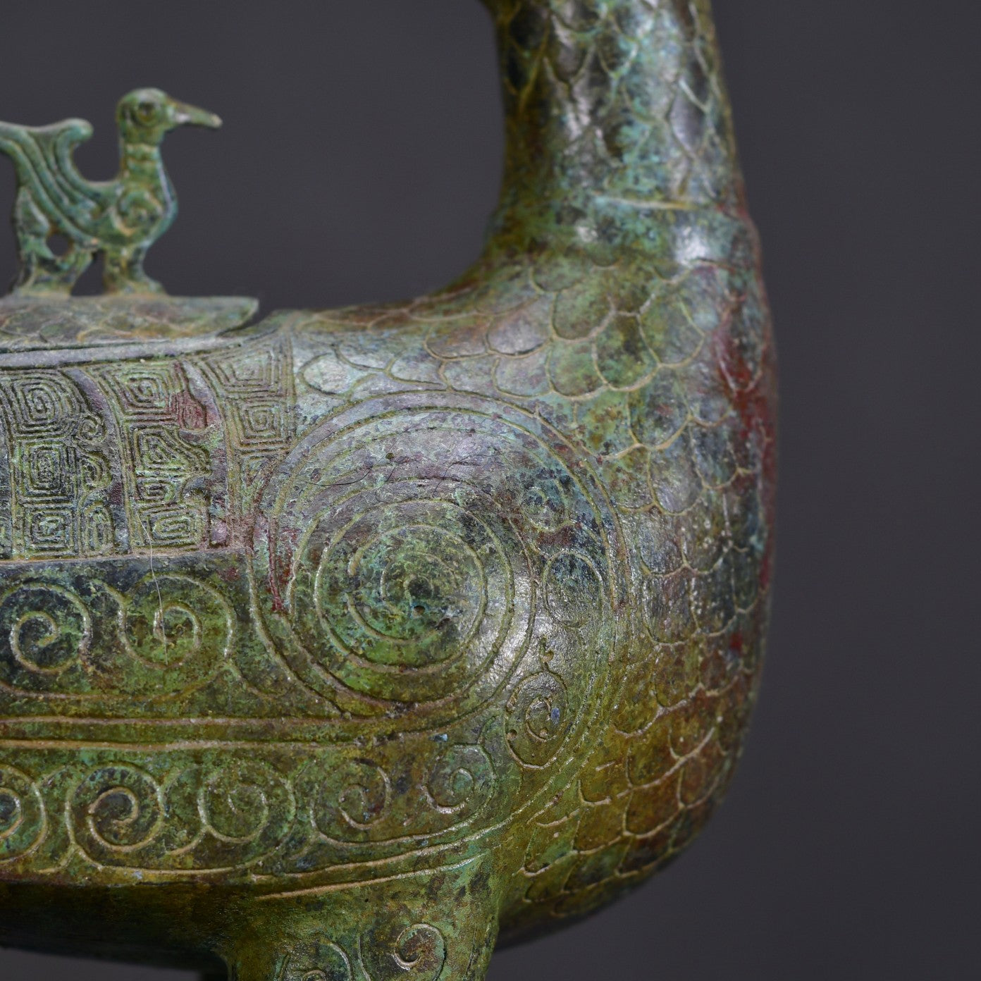 Ancient China Antique Zhou Dynasty Bronze With Inscription Jinhou Bird Zun Bronze Wine Vessel