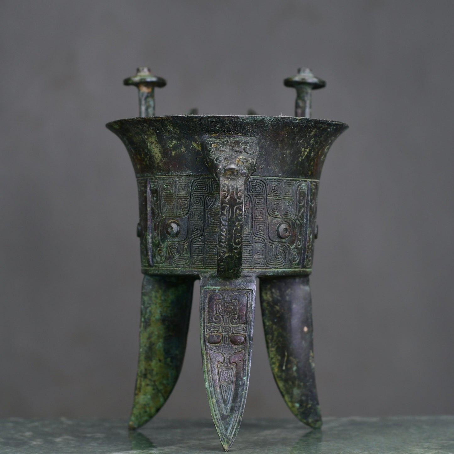 Ancient China Antique Shang Dynasty Bronze With Inscription Bronze Wine Vessel 青铜器斝