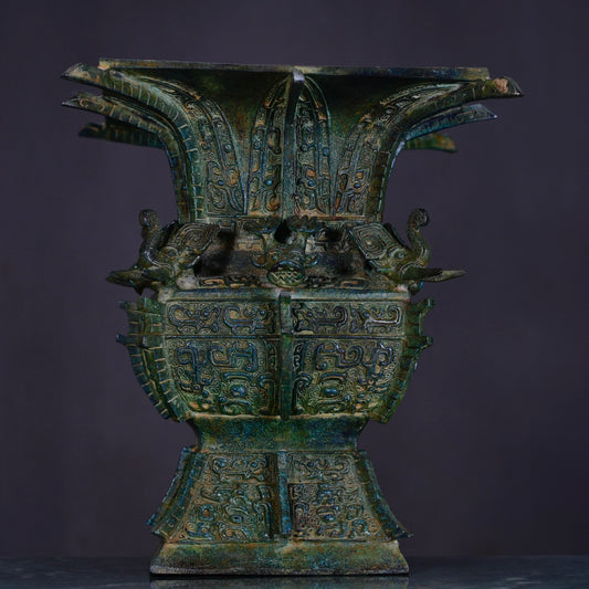 Ancient China Antique Shang Dynasty Bronze With Inscription Bronze Four Elephant Square Vessel Bronze Zun