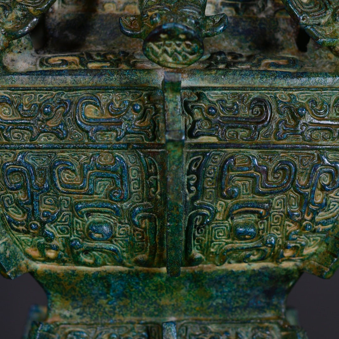 Ancient China Antique Shang Dynasty Bronze With Inscription Bronze Four Elephant Square Vessel Bronze Zun