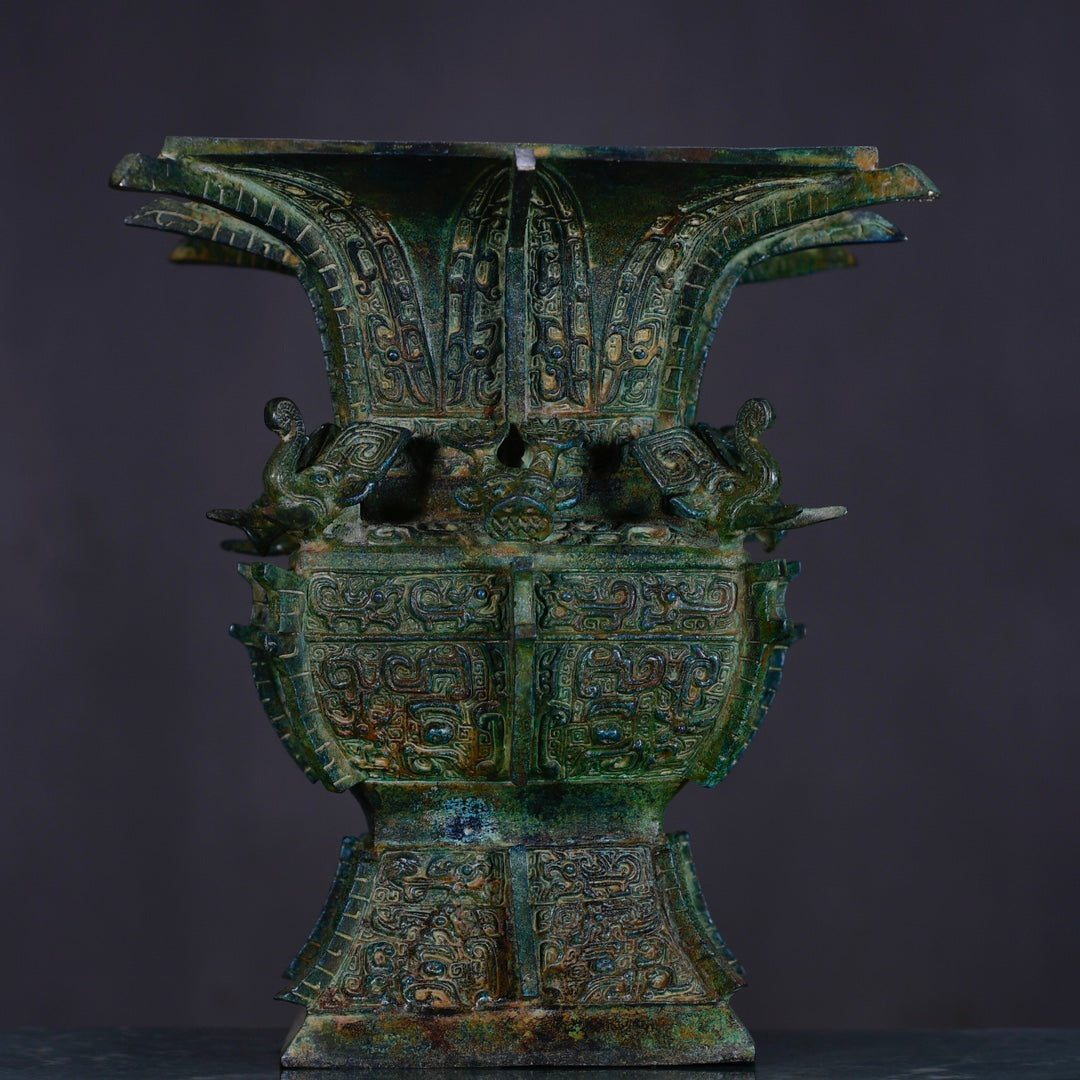 Ancient China Antique Shang Dynasty Bronze With Inscription Bronze Four Elephant Square Vessel Bronze Zun
