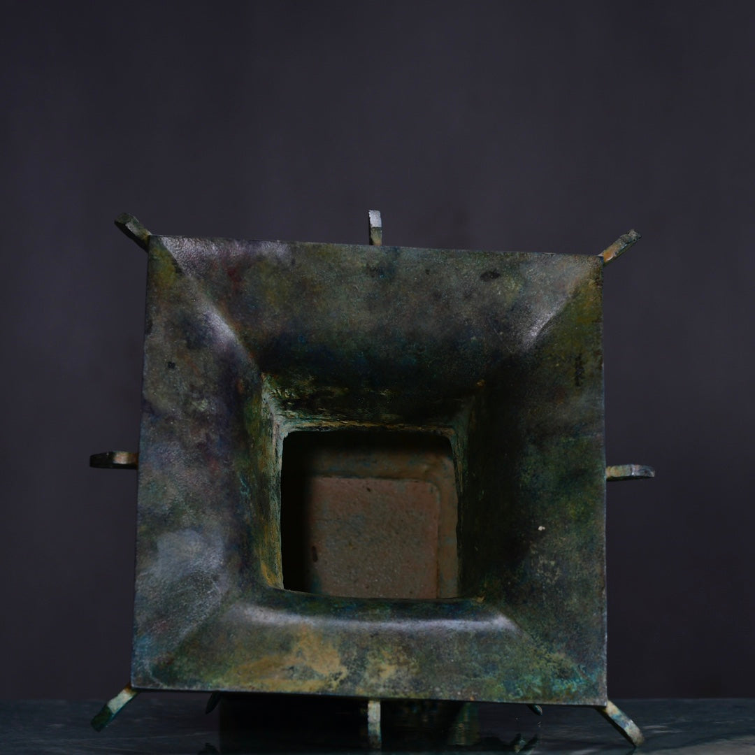 Ancient China Antique Shang Dynasty Bronze With Inscription Bronze Four Elephant Square Vessel Bronze Zun