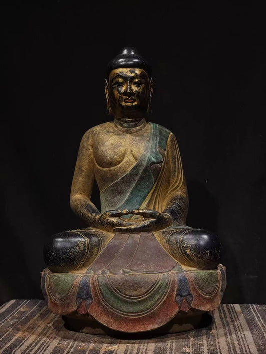 Ancient China Antique Tang Dynasty Ancient Stone Painted Statue Buddha - Tang Buddha
