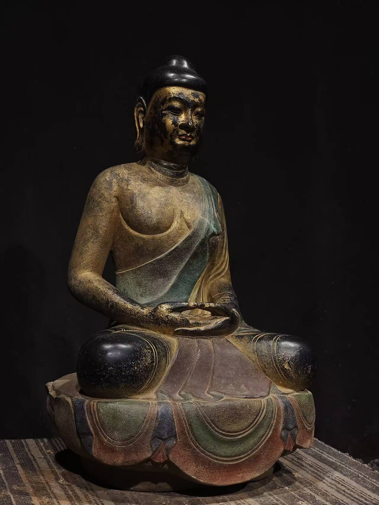 Ancient China Antique Tang Dynasty Ancient Stone Painted Statue Buddha - Tang Buddha