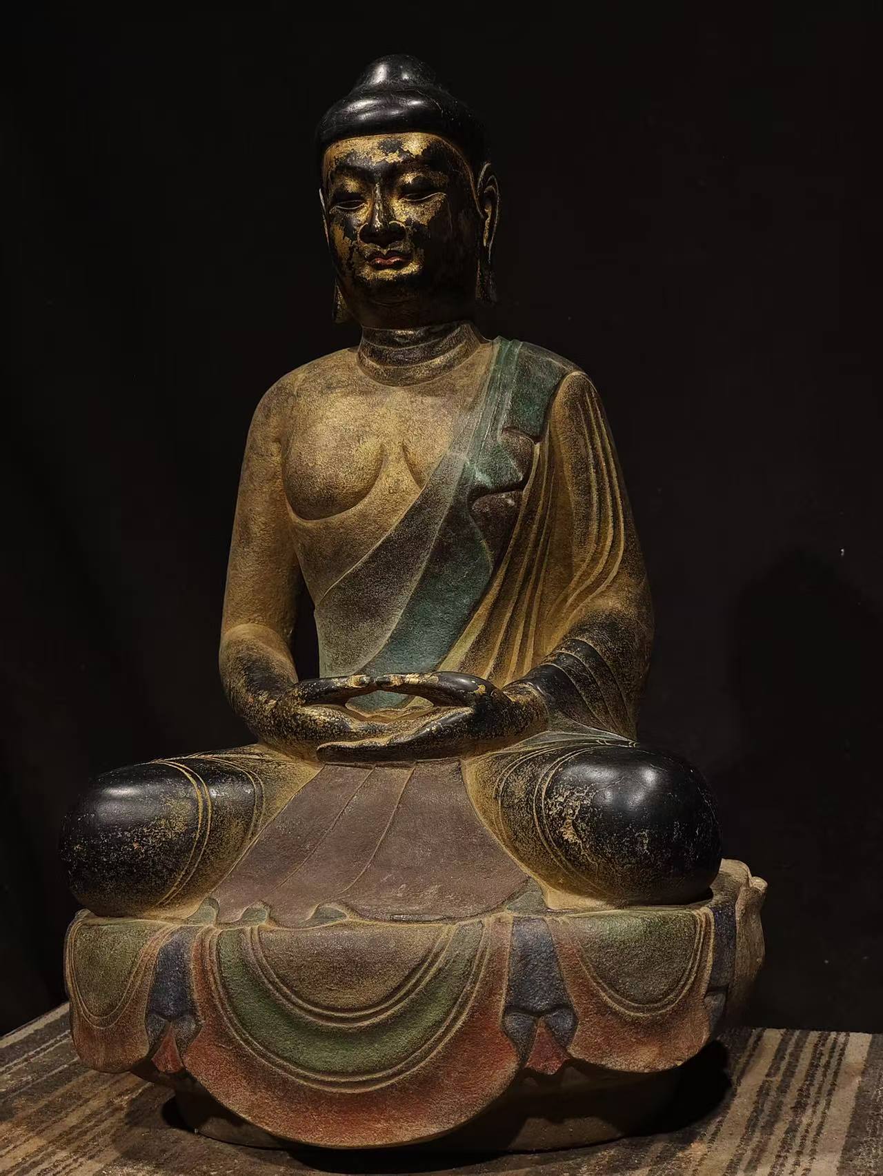 Ancient China Antique Tang Dynasty Ancient Stone Painted Statue Buddha - Tang Buddha