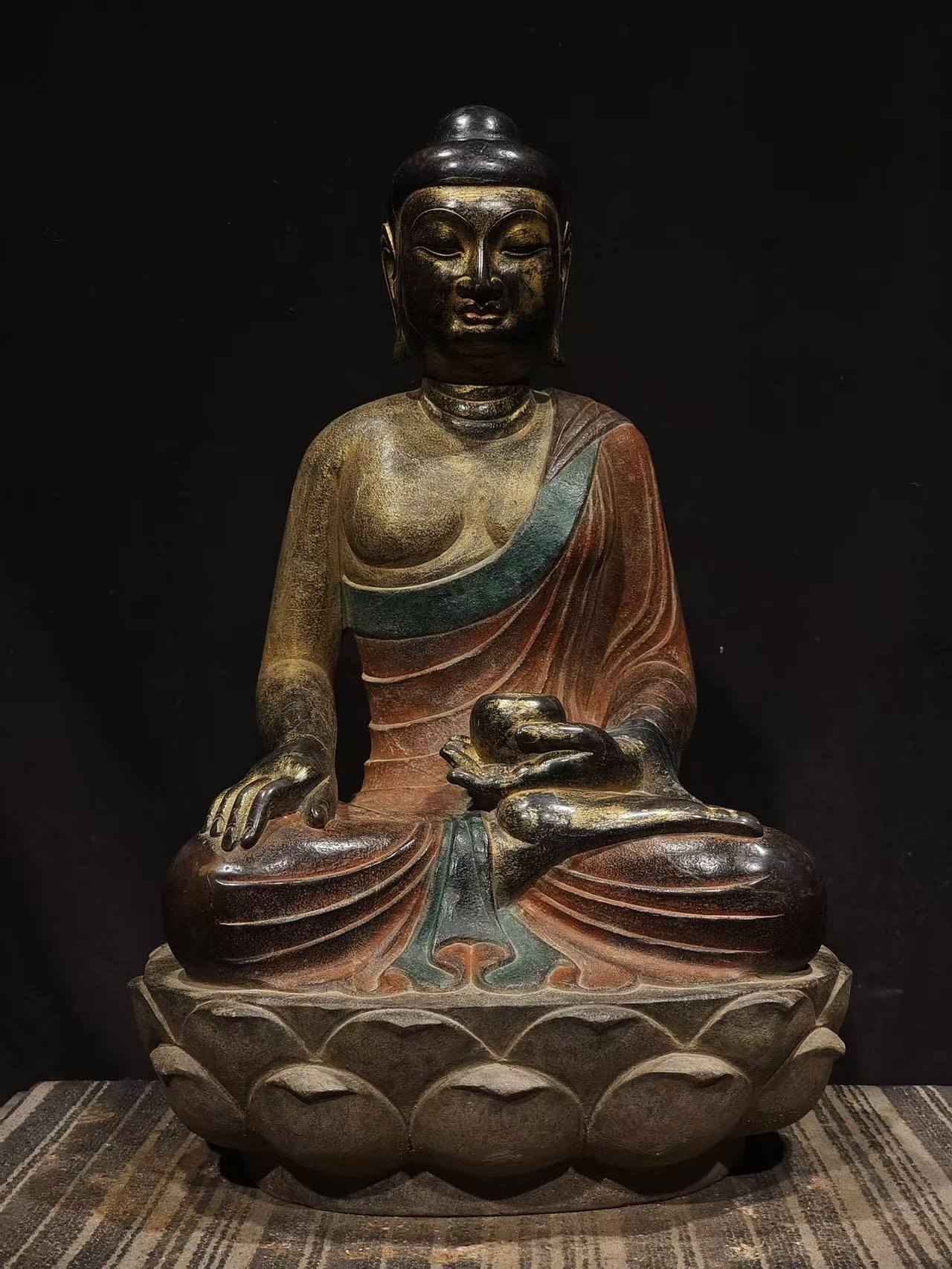 Ancient China Antique Tang Dynasty Ancient Stone Painted Statue Buddha - Tang Medicine Buddha