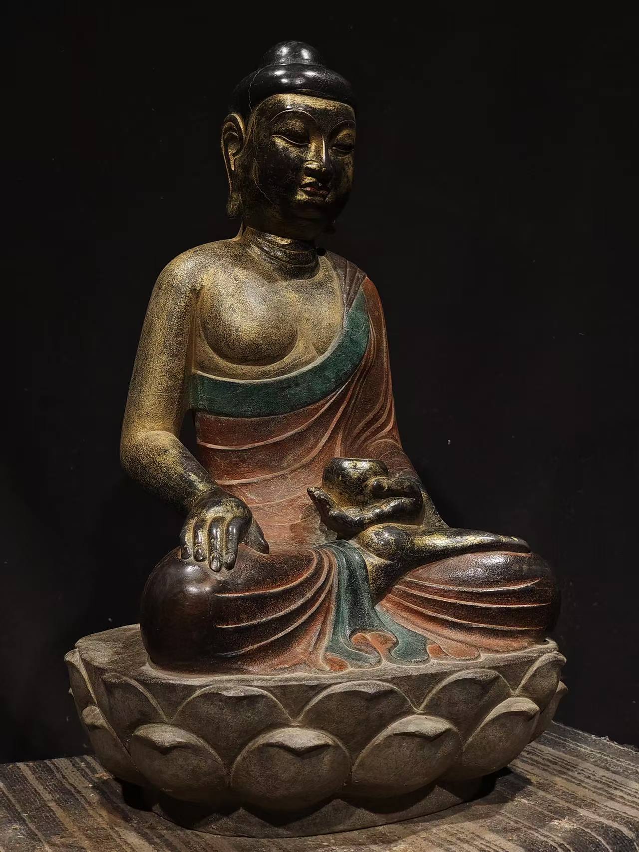 Ancient China Antique Tang Dynasty Ancient Stone Painted Statue Buddha - Tang Medicine Buddha