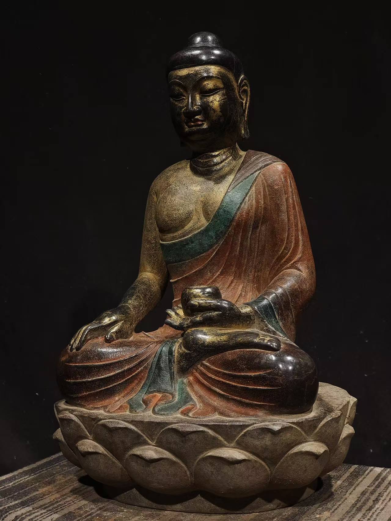 Ancient China Antique Tang Dynasty Ancient Stone Painted Statue Buddha - Tang Medicine Buddha