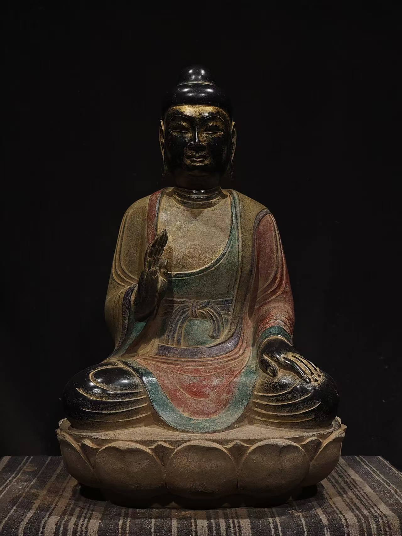 Ancient China Antique Tang Dynasty Ancient Stone Painted Statue Buddha - Tang Buddha