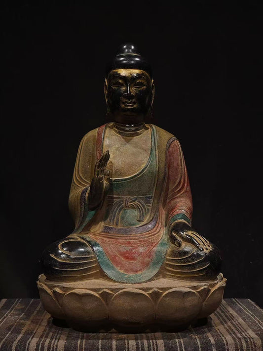 Ancient China Antique Tang Dynasty Ancient Stone Painted Statue Buddha - Tang Buddha
