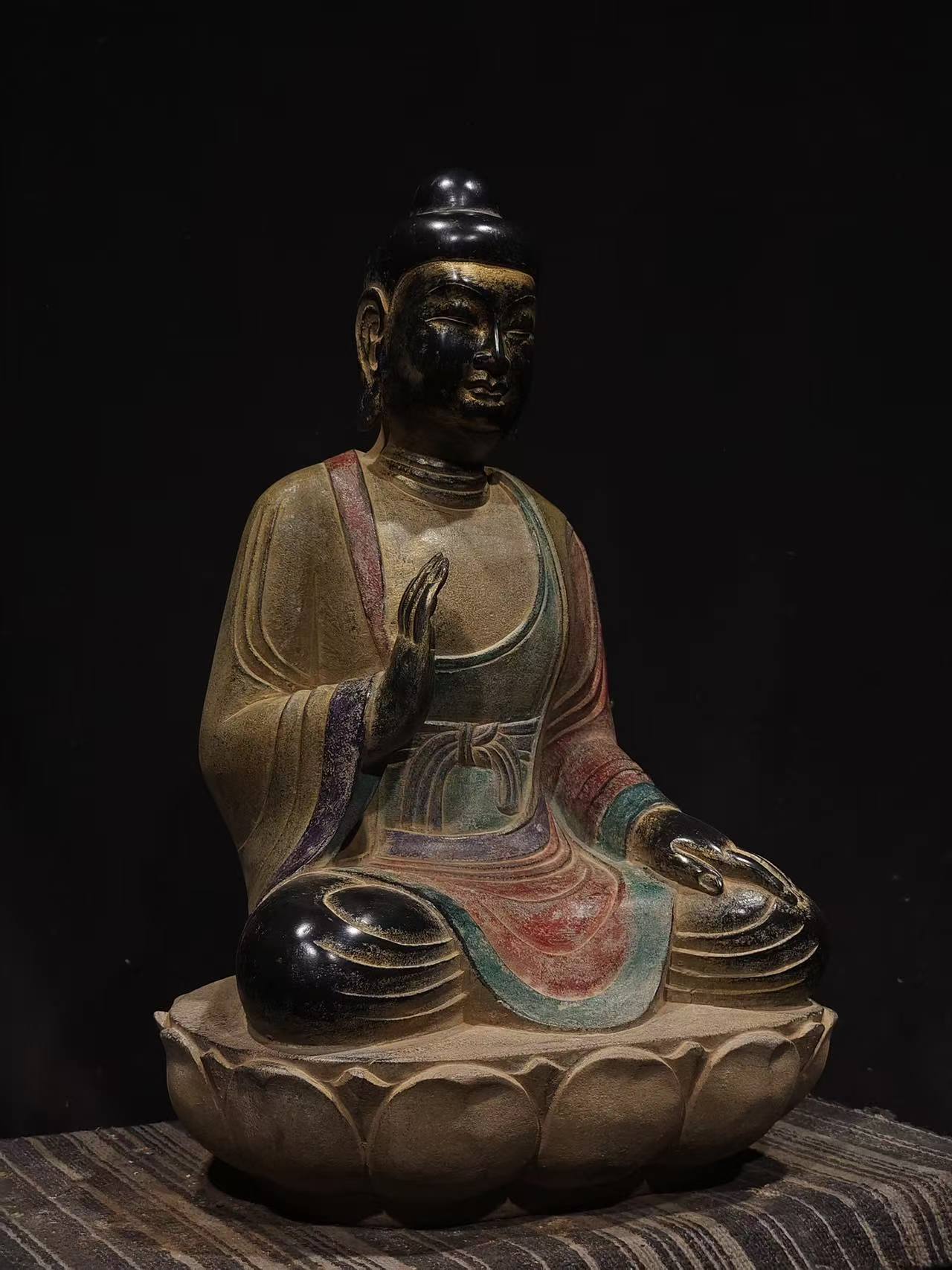Ancient China Antique Tang Dynasty Ancient Stone Painted Statue Buddha - Tang Buddha