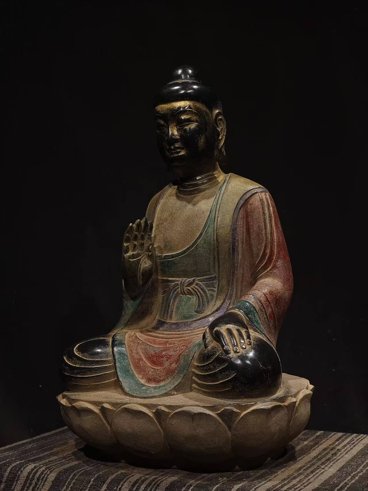 Ancient China Antique Tang Dynasty Ancient Stone Painted Statue Buddha - Tang Buddha