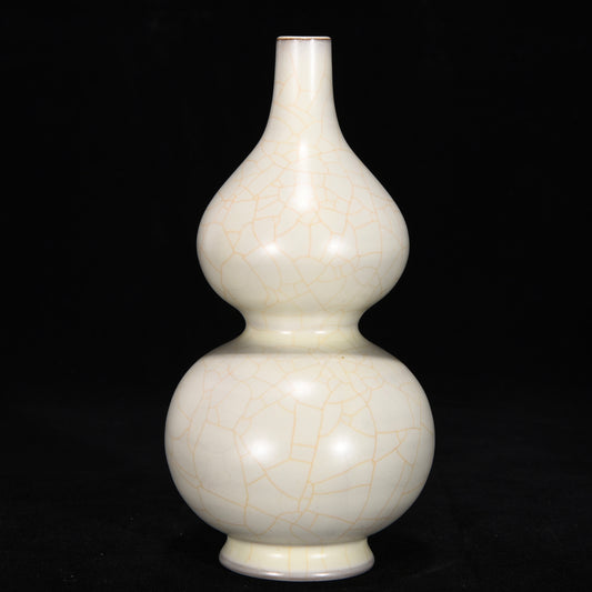 Ancient China Antique Song Dynasty Guan Kiln White Glaze Porcelain Gourd Vases