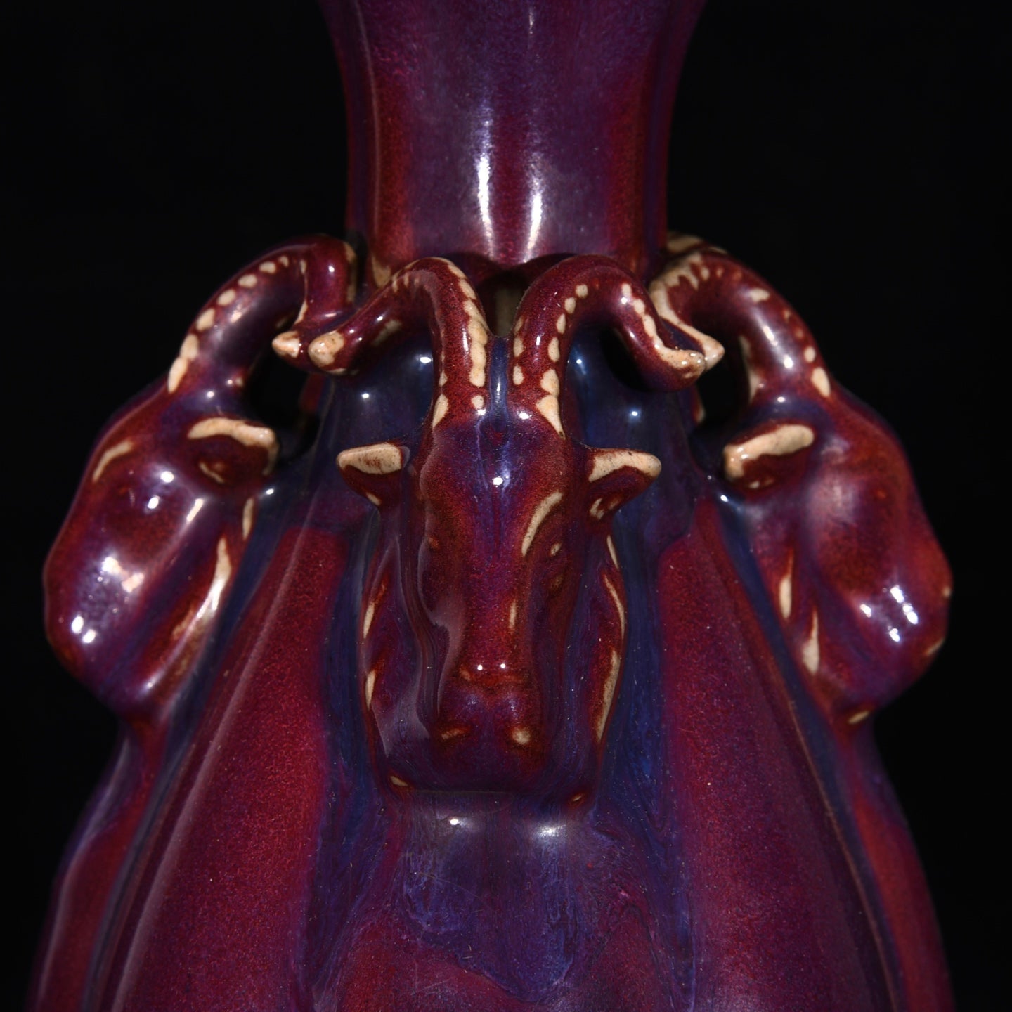 Ancient China Antique Song Dynasty Jun Kiln Crimson Ppurple Glaze Porcelain Three Sheep Zun Vases