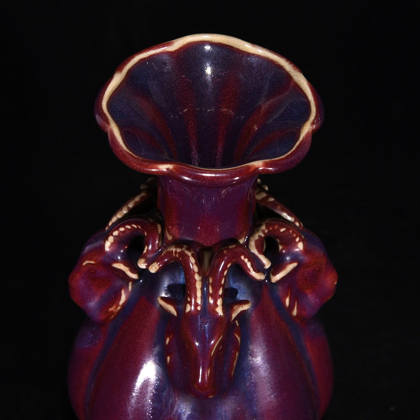 Ancient China Antique Song Dynasty Jun Kiln Crimson Ppurple Glaze Porcelain Three Sheep Zun Vases