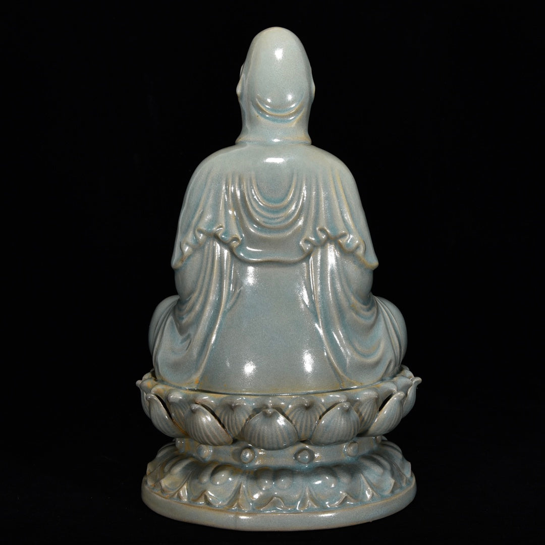 Ancient China Antique Song Dynasty Ru Kiln Qinglongsi Porcelain Statue Kwan-yin Ru Porcelain