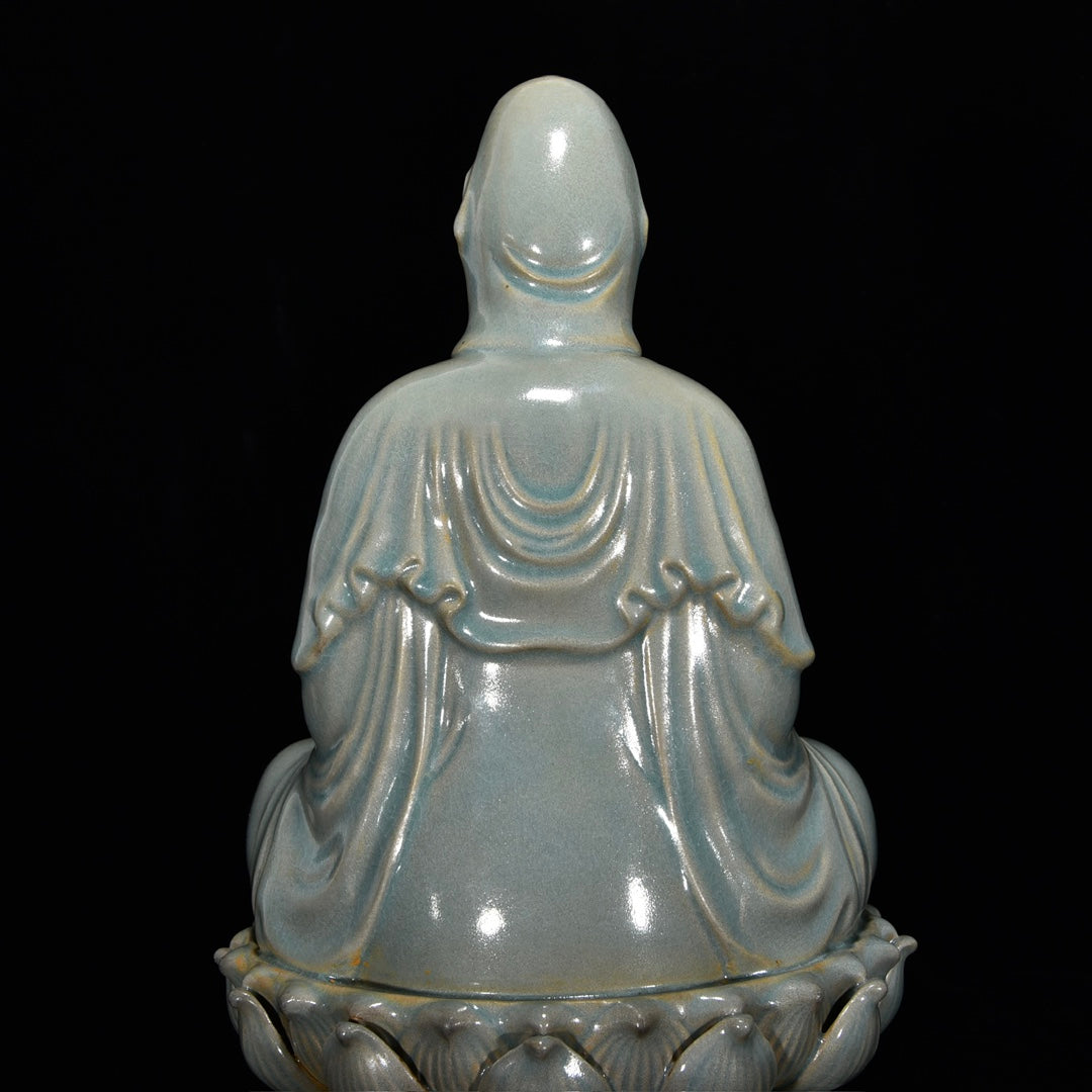 Ancient China Antique Song Dynasty Ru Kiln Qinglongsi Porcelain Statue Kwan-yin Ru Porcelain