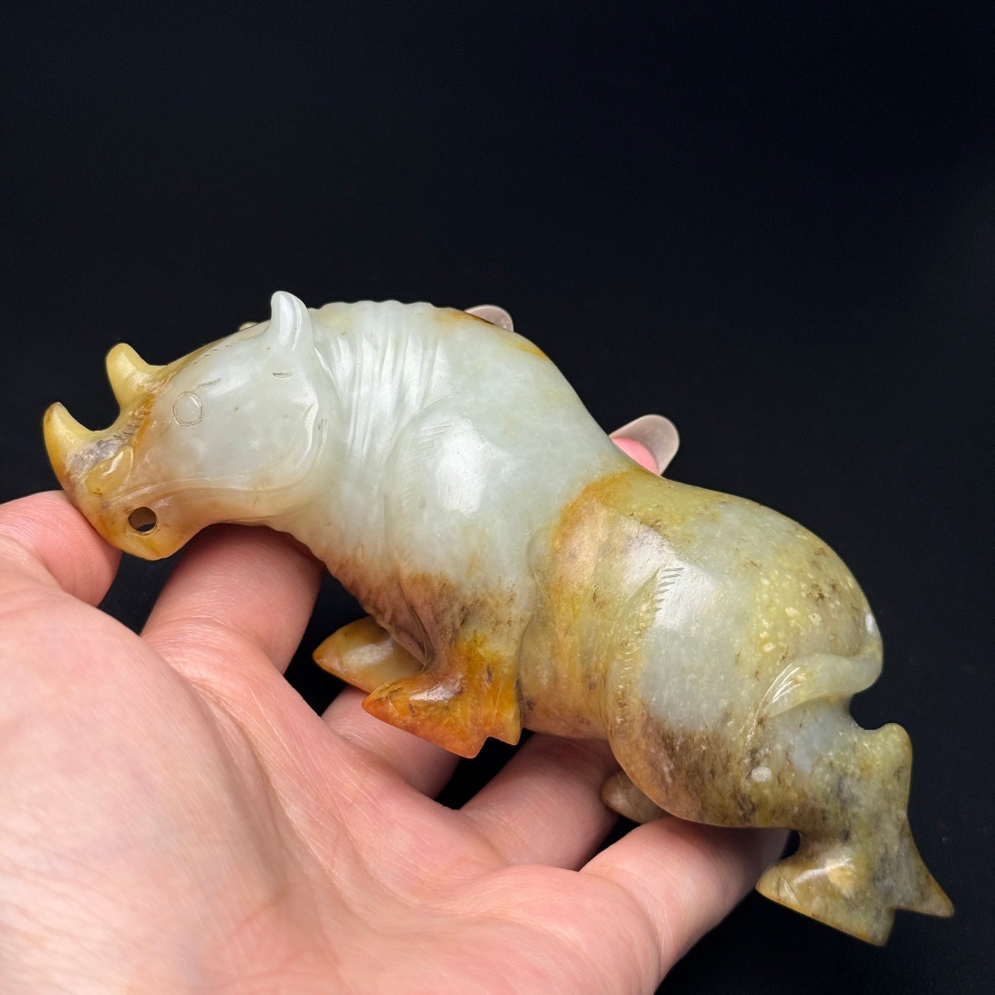 Ancient China Antique Han Dynasty Hetian Ancient Jade Carved Statue Jade Rhinoceros