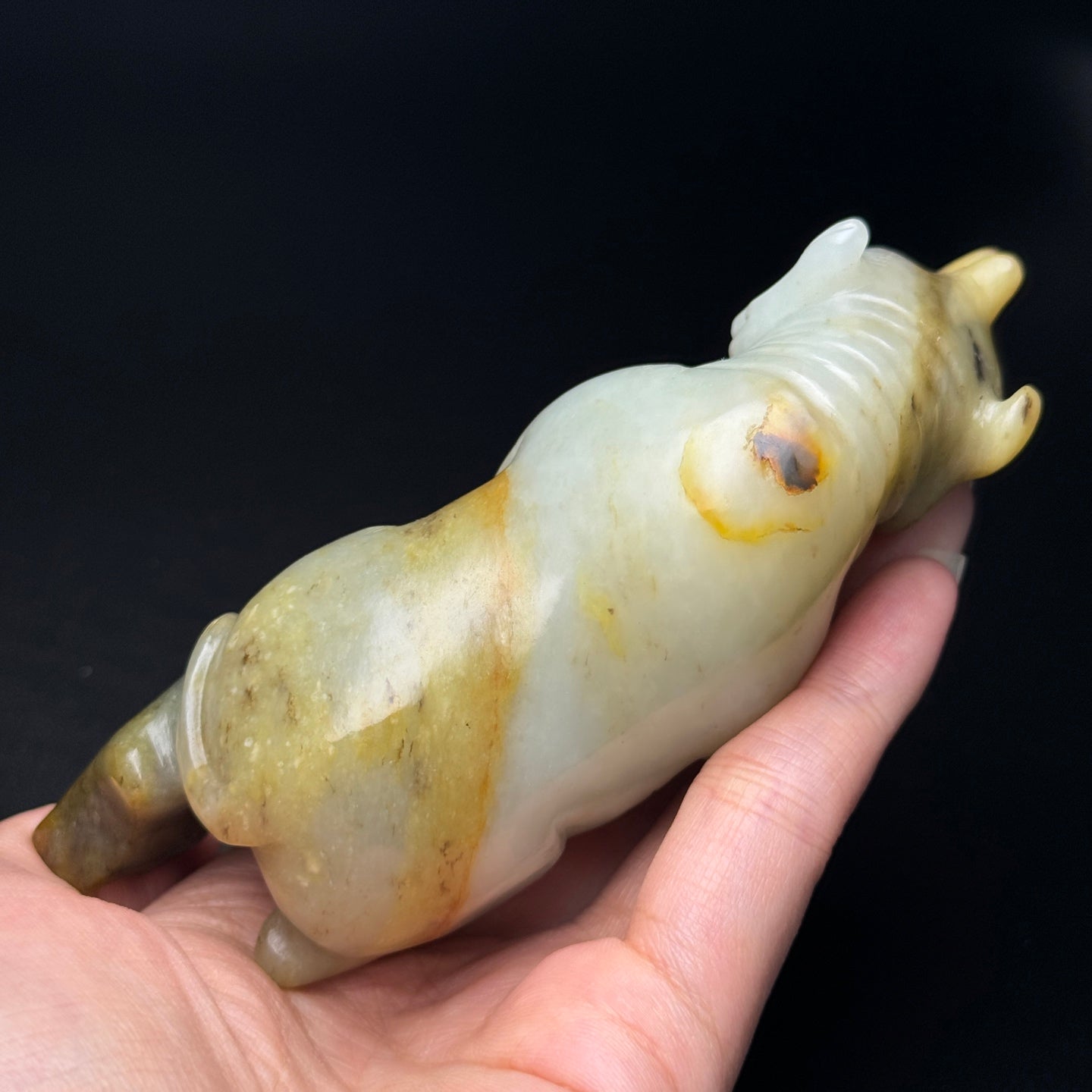 Ancient China Antique Han Dynasty Hetian Ancient Jade Carved Statue Jade Rhinoceros