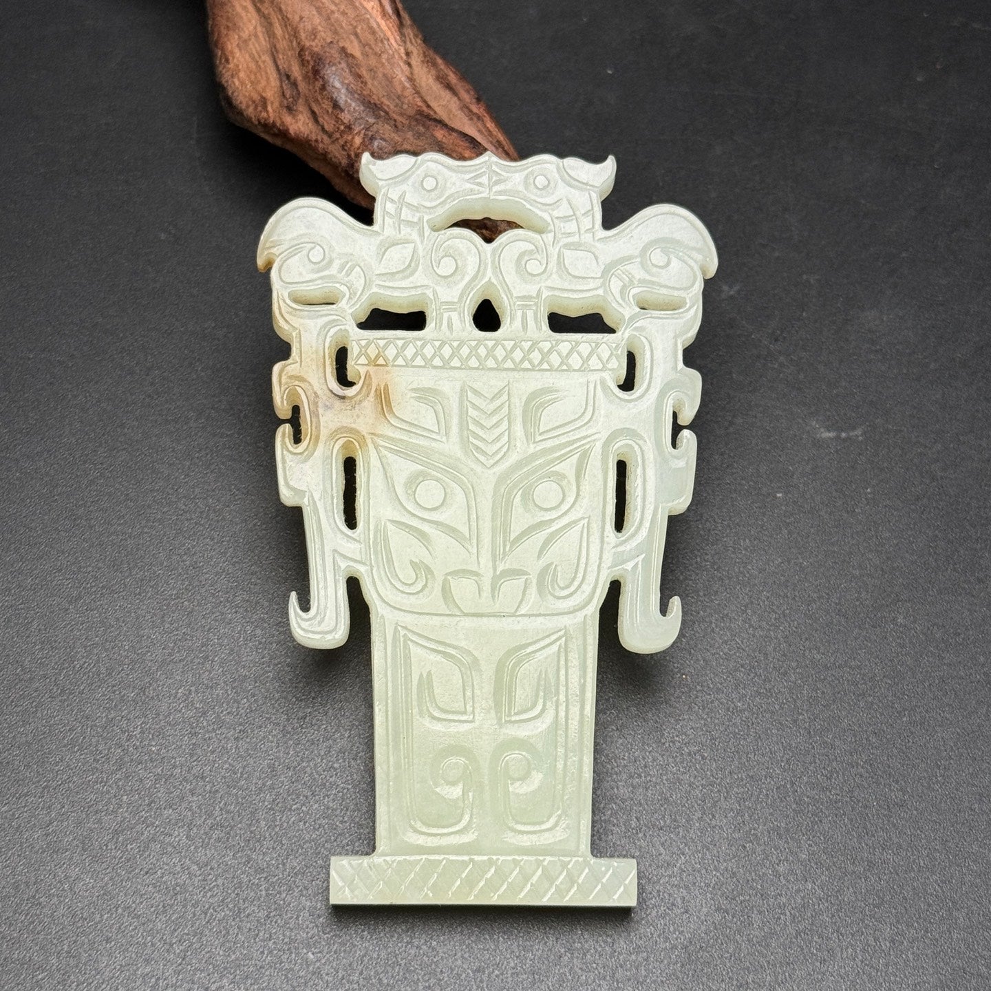Ancient China Antique Zhou Dynasty Hetian Ancient Jade Man Face Design Jade Plate Pendants